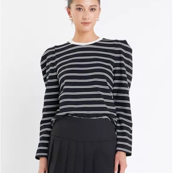 EUC English Factory Striped Puff Sleeve Top, Sz - Sm - Picture 1 of 8